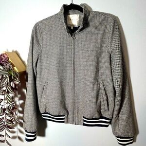 Zara Houndstooth Bomber Jacket - Medium - Black and White